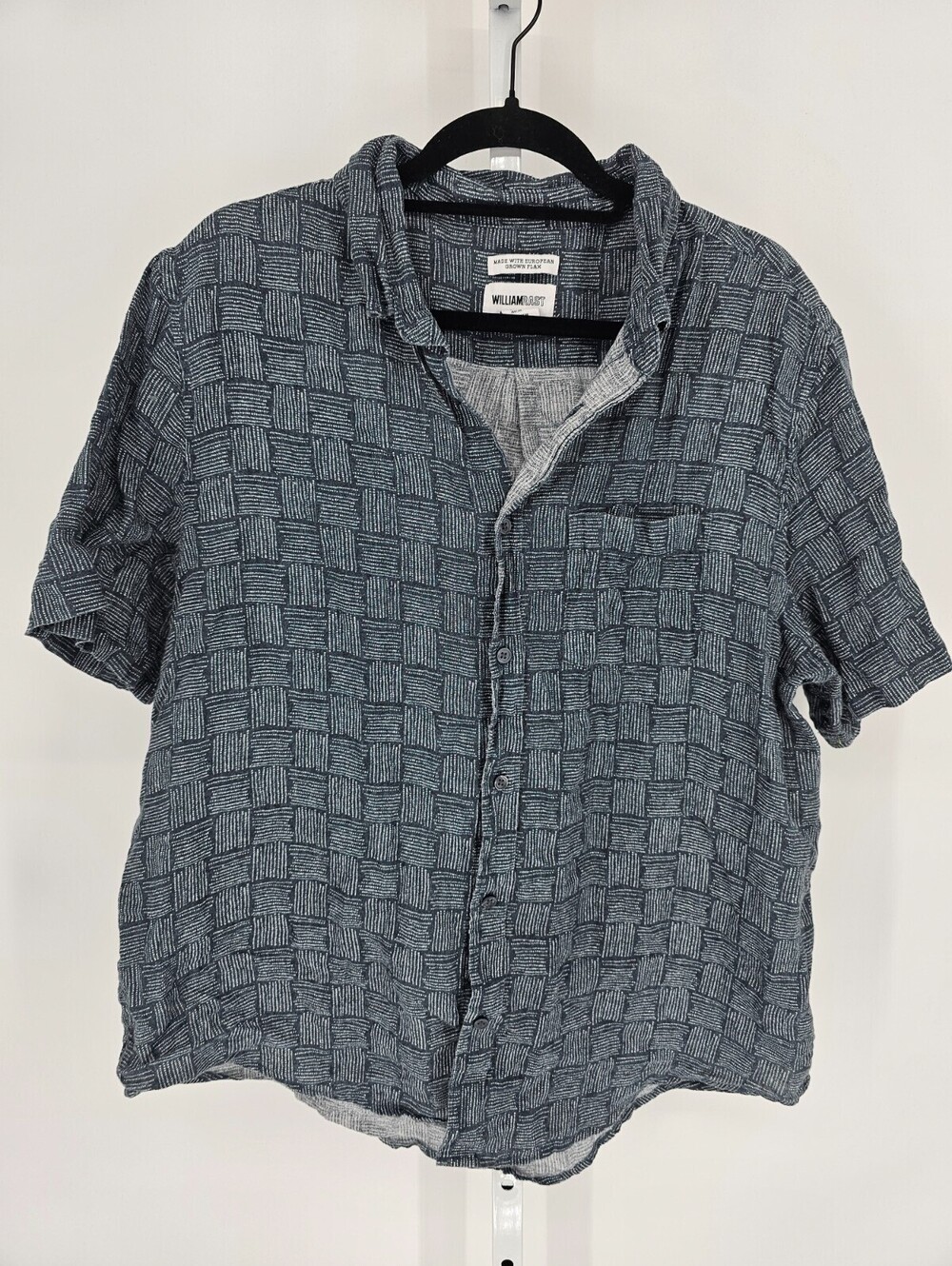 William Rast Mens Sz XL Short Sleeve Button Up Shirt 100% Linen Flax Navy Blue